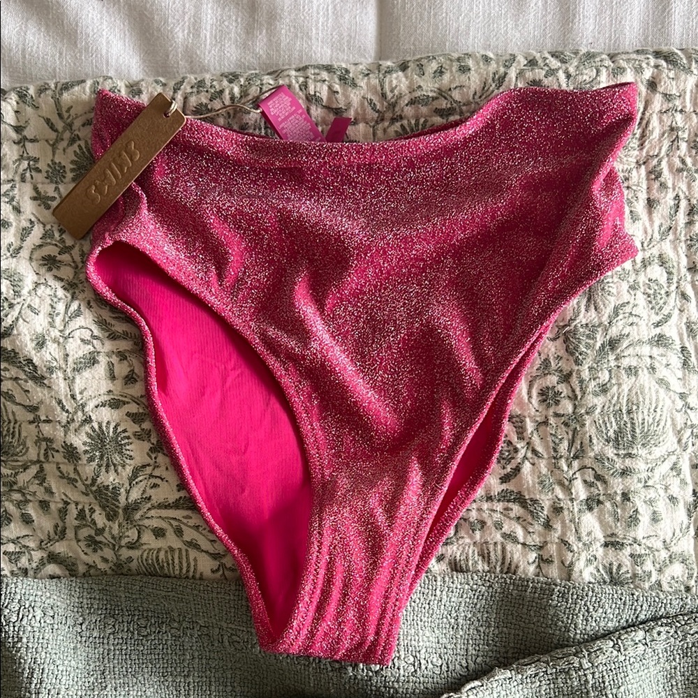 Skims Glitter Mid Waist Bikini Bottom in Magenta